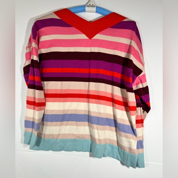 Cabi Colorful Striped SWEET TOOTH V-neck Sweater Women’s Size Large - Picture 4 of 6